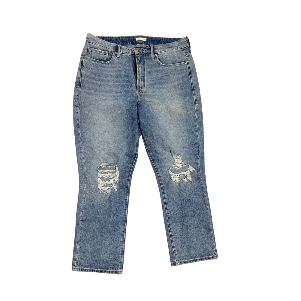 Good American Good Boy Jeans High Waisted Light Wash Distressed jeans Sz 14/32